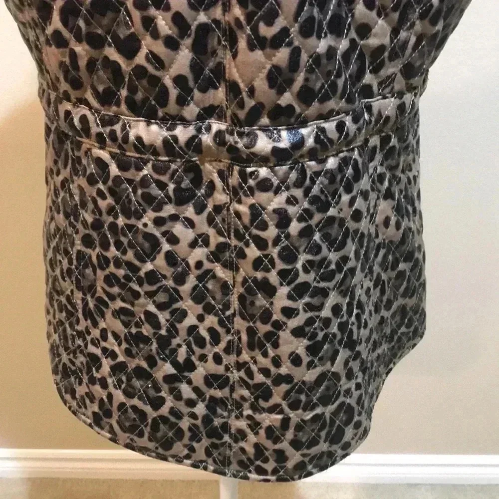 V Cristina Faux Leather Animal Print Vest w/Pockets & Adjustable Tie Belt-Size M